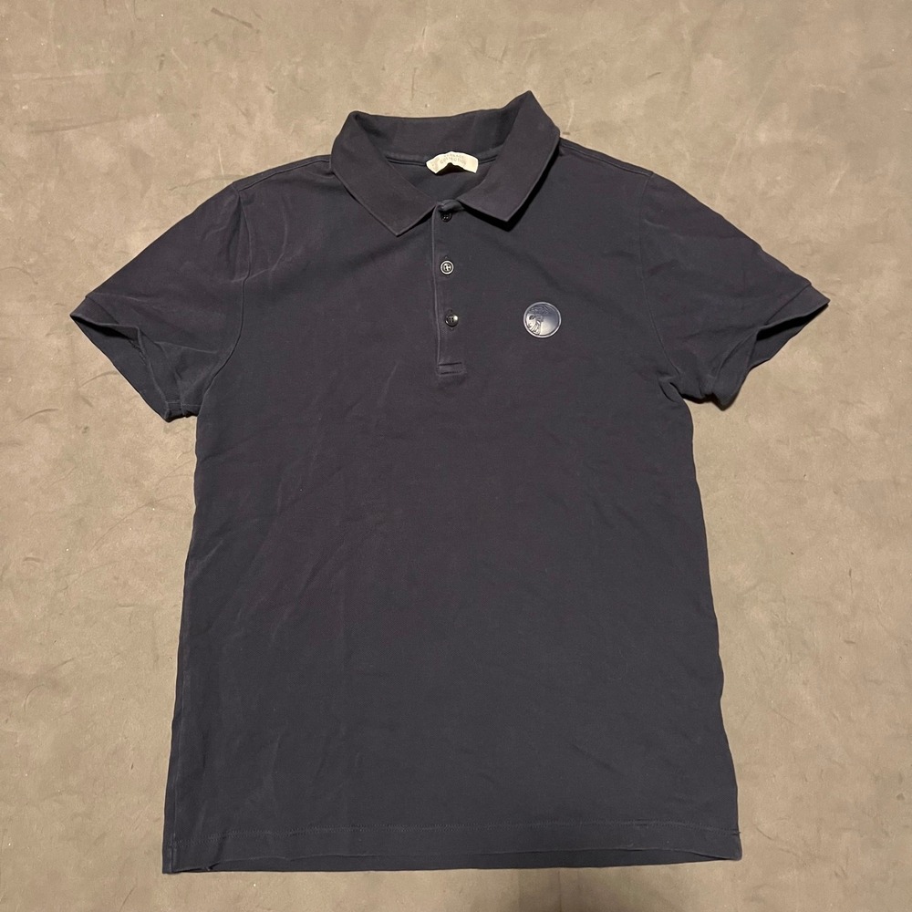 Versace Collection Polo Shirt Mens Medium Navy Blue Medusa Patch Short Sleeve